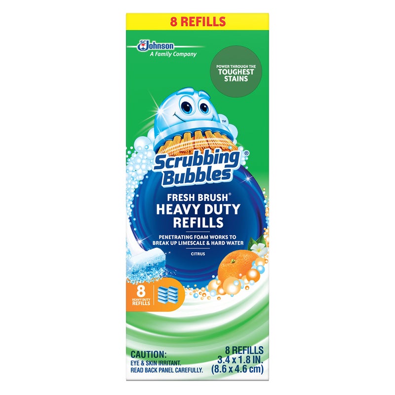 Scrubbing Bubbles Toilet Bowl Wand Cleaner Refills, Fresh Brush Heavy Duty Cleaner Toilet Refill Pads, Removes Limescale & Odors, Citrus Scent, 8 Count (Pack of 1) - Image 1